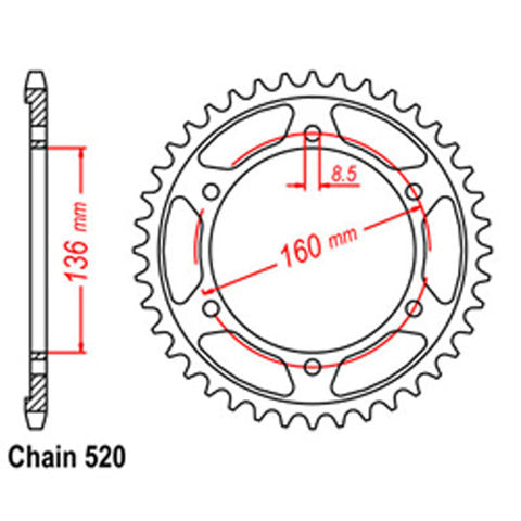 RK REAR SPROCKET BMW APRILIA 520