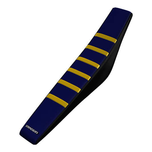 STRIKE SEATS SEAT COVER HUSQ TC/FC/TE/FE 23-24 GRIPPER-RIBBED YEL/NAVY/BLK