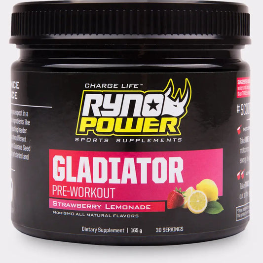 RYNO POWER GLADIATOR PRE WORKOUT POWDER STRAWBERY LEMON