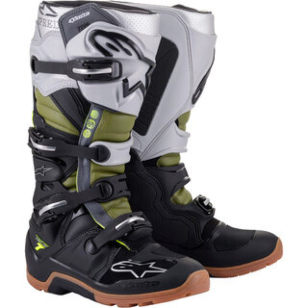 ALPINESTARS TECH 7 ENDURO BOOT BLACK/SILVER/MILITARY GREEN